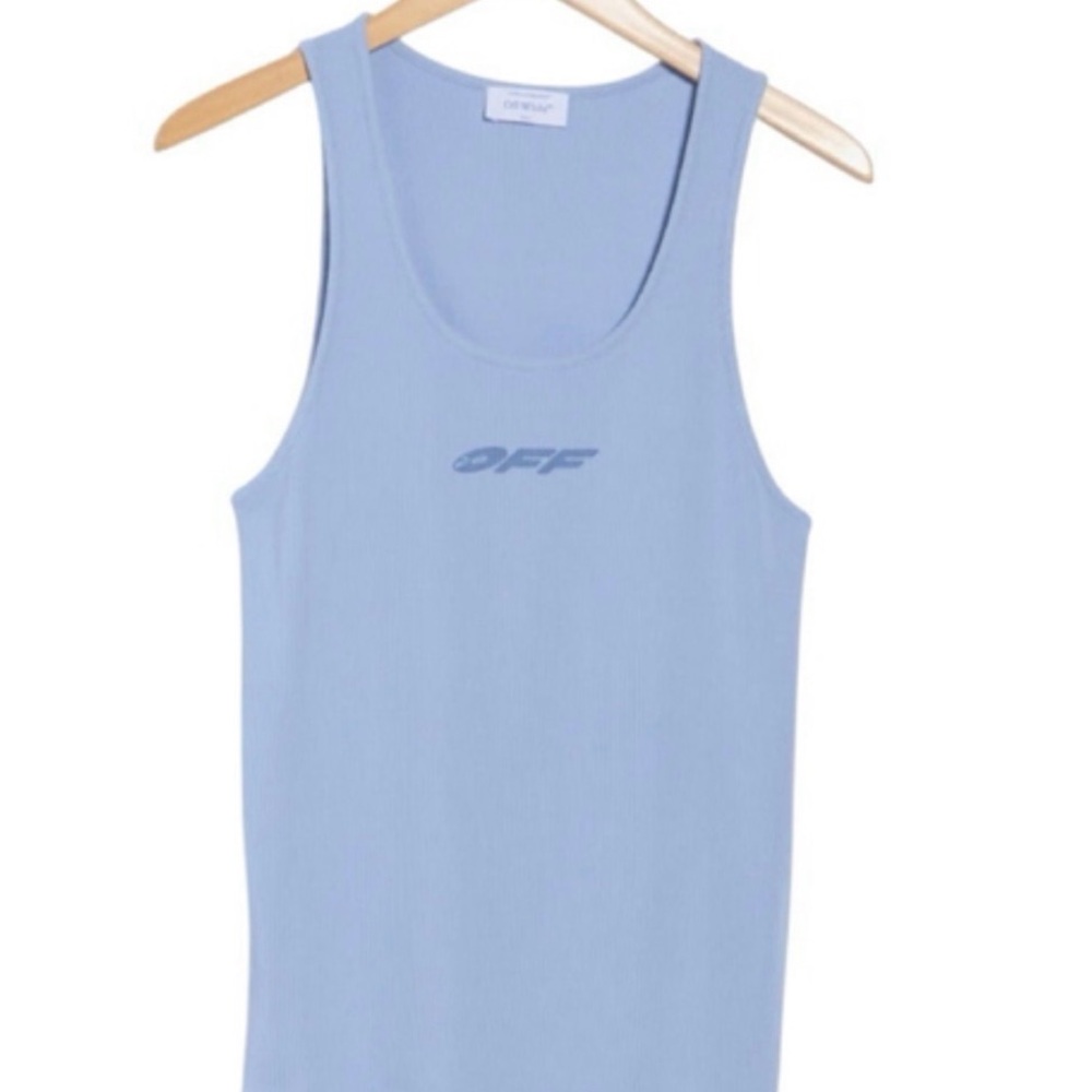 Off-White Stretch Cotton Logo Tan Blue L